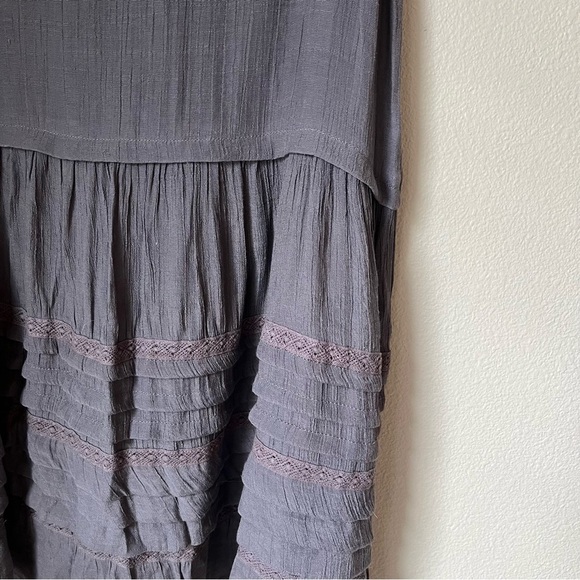 Entro Gray Lined Tunic Tank Tiered Lace Mini Dress Size Medium - Picture 3 of 5